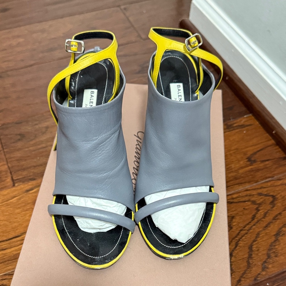 Balenciaga Gray and Yellow Heeled Sandals